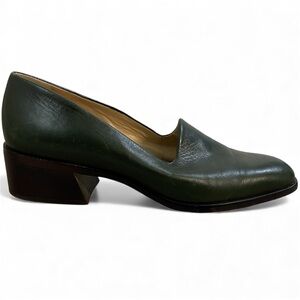 Y2K Nine West Green Leather Loafers Women’s 7.5 Preppy Classic Chic Old Money